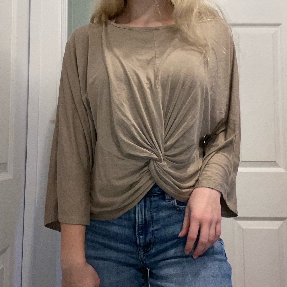 tan, wide arm, tie front